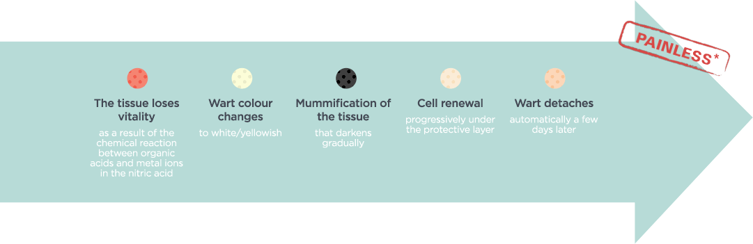 Image showing change of colour in warts after verrutop application